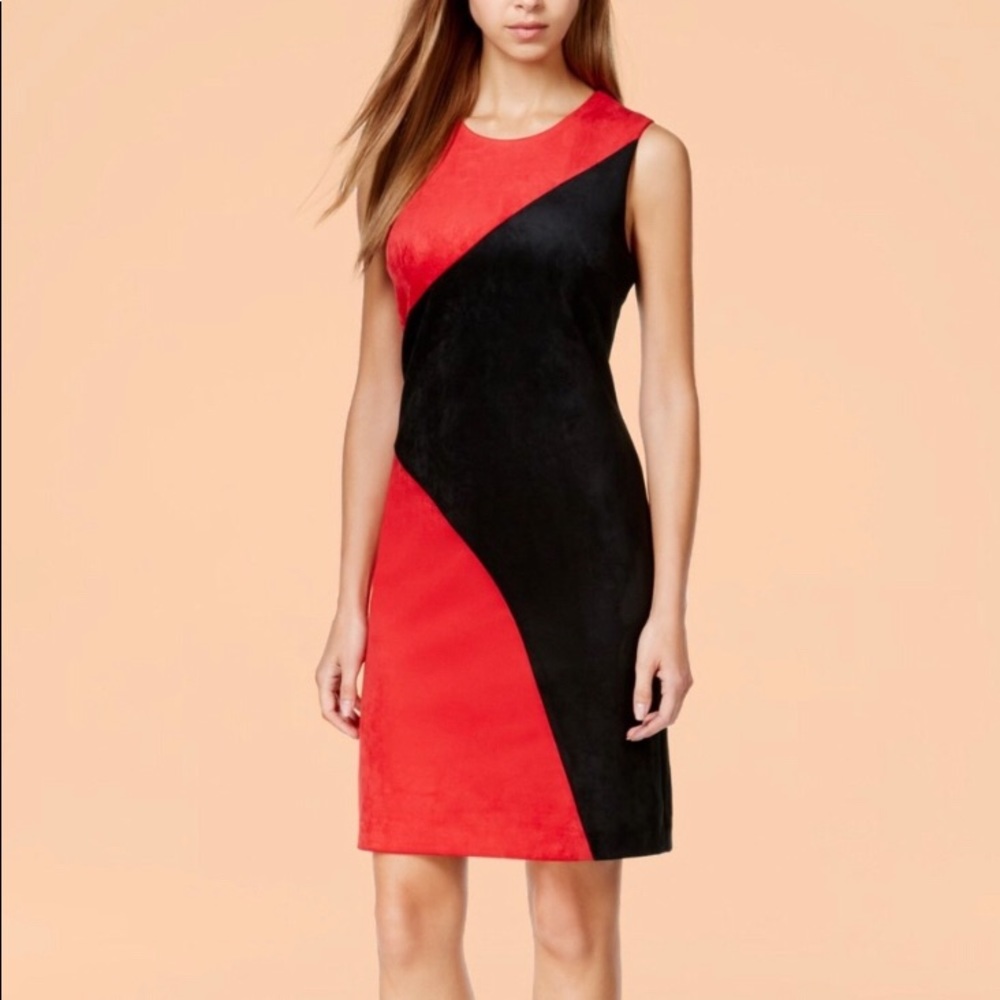 Calvin Klein Colorblock Faux Cocktail Suede Dress